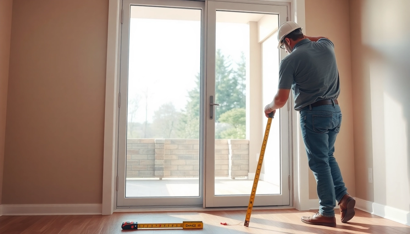 Replace a sliding glass door: installer fits a modern energy-efficient patio door.