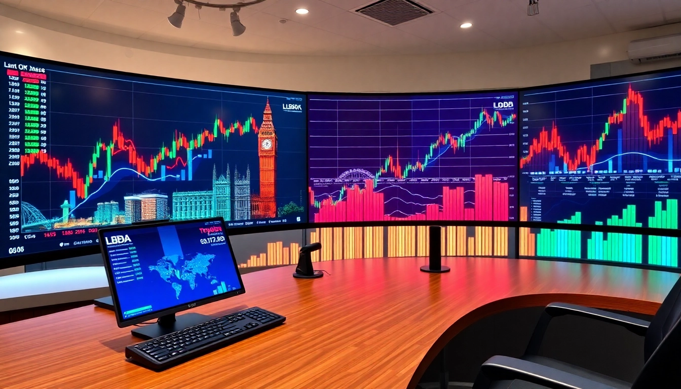 Financial Markets News UK showing stock charts, UK landmarks, and upward trends for investor insight